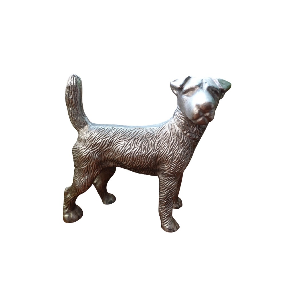 Vintage metal dog detailed figurine silver color 7 inches tall door stopper